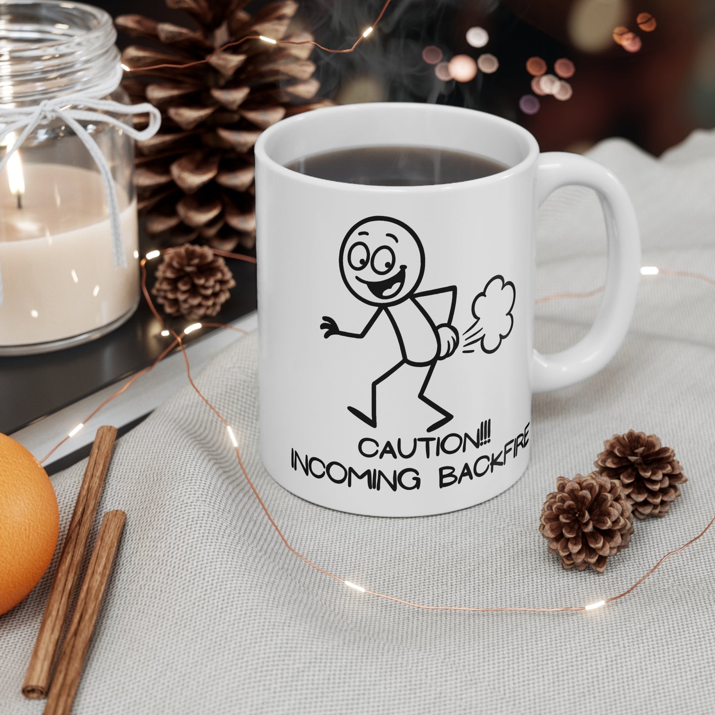 Funny Fart Humor 11oz. Coffee Mug "Caution!!! Incoming Backfire"