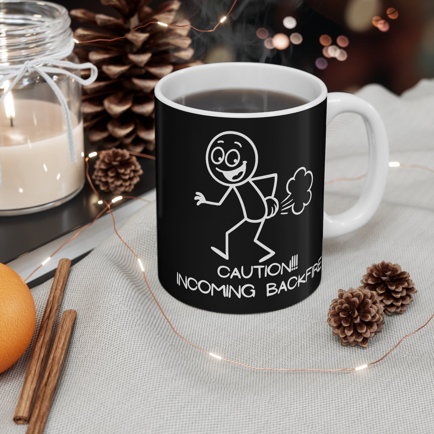 Funny Fart Humor 11oz. Coffee Mug "Caution!!! Incoming Backfire"