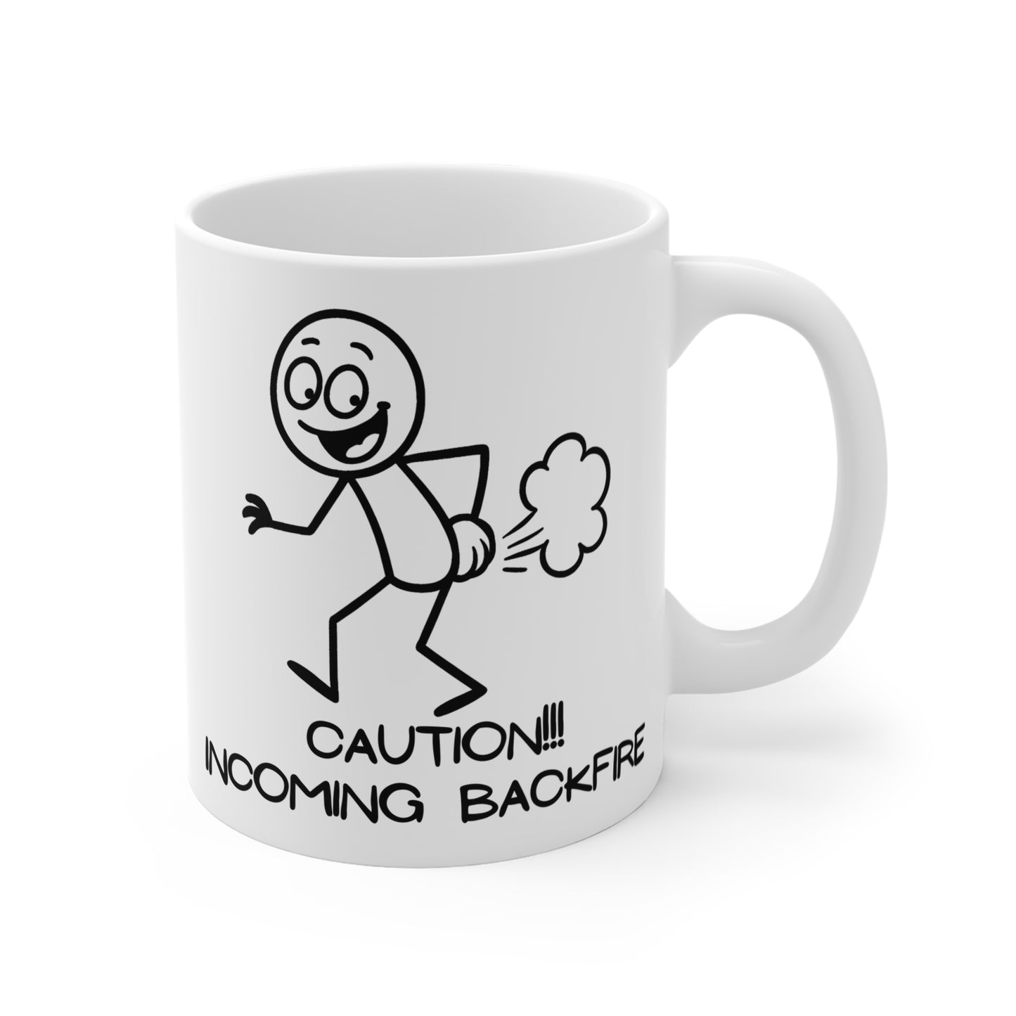 Funny Fart Humor 11oz. Coffee Mug "Caution!!! Incoming Backfire"