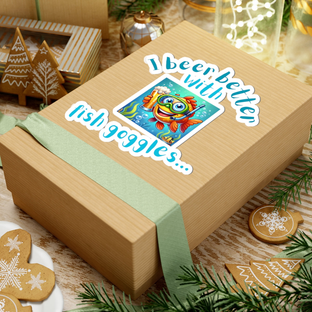 I Beer Better with Fish Goggles Sticker | Fun Waterproof Sticker for Beer Lovers and Fishing Lovers