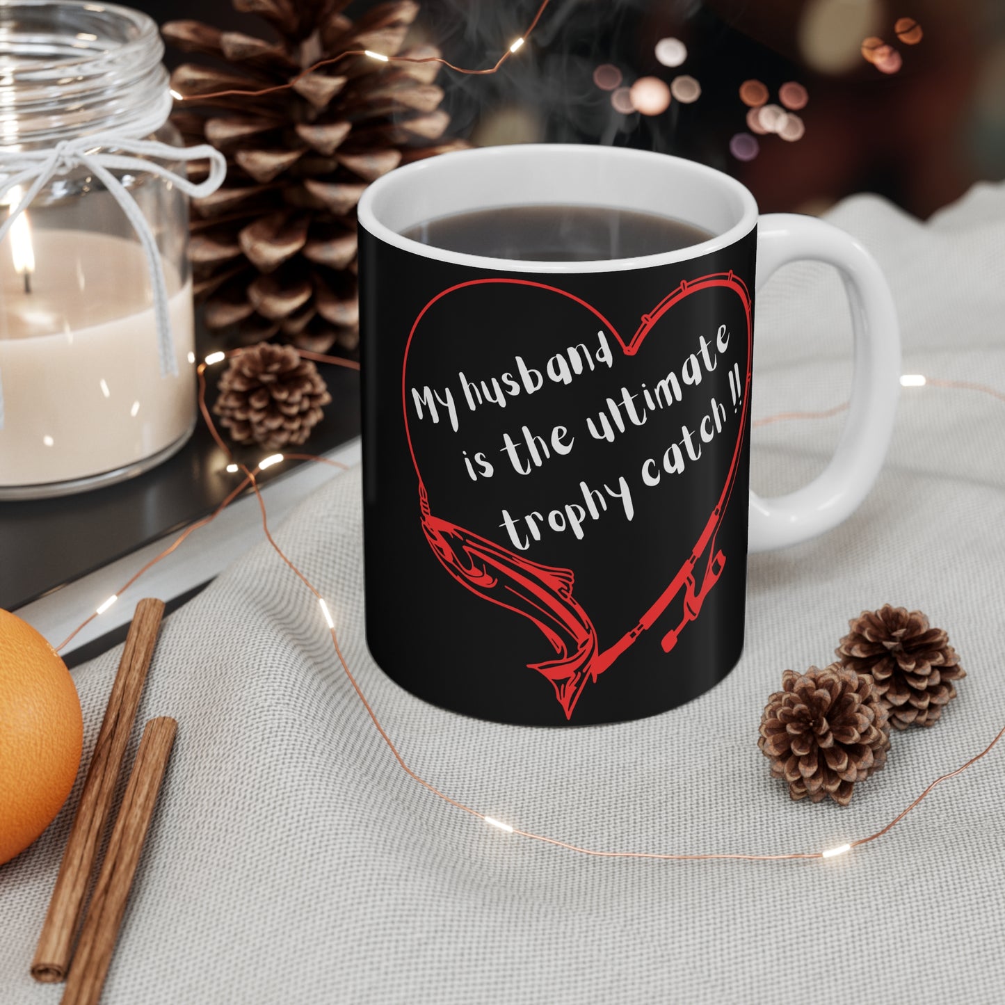 Funny Trophy Husband Mug 11oz - Perfect Gift for Wives and Fishing Lovers