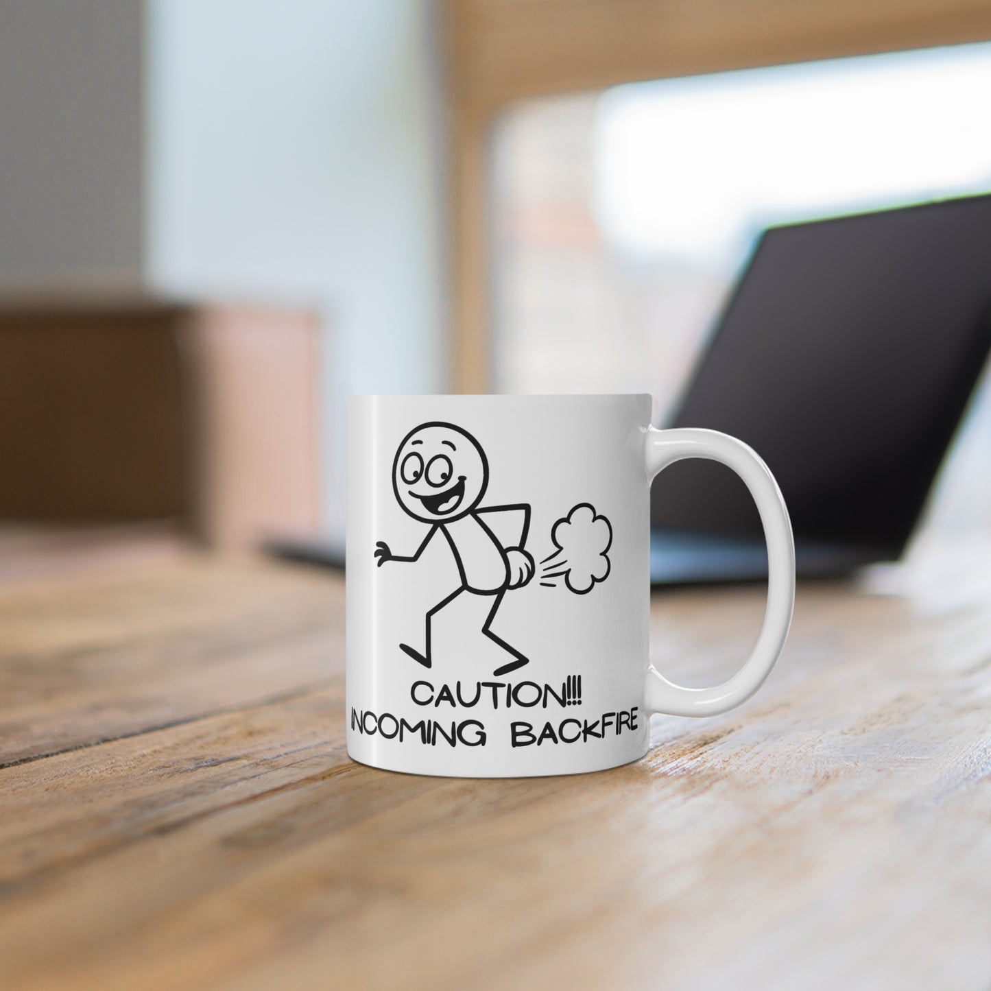 Funny Fart Humor 11oz. Coffee Mug "Caution!!! Incoming Backfire"