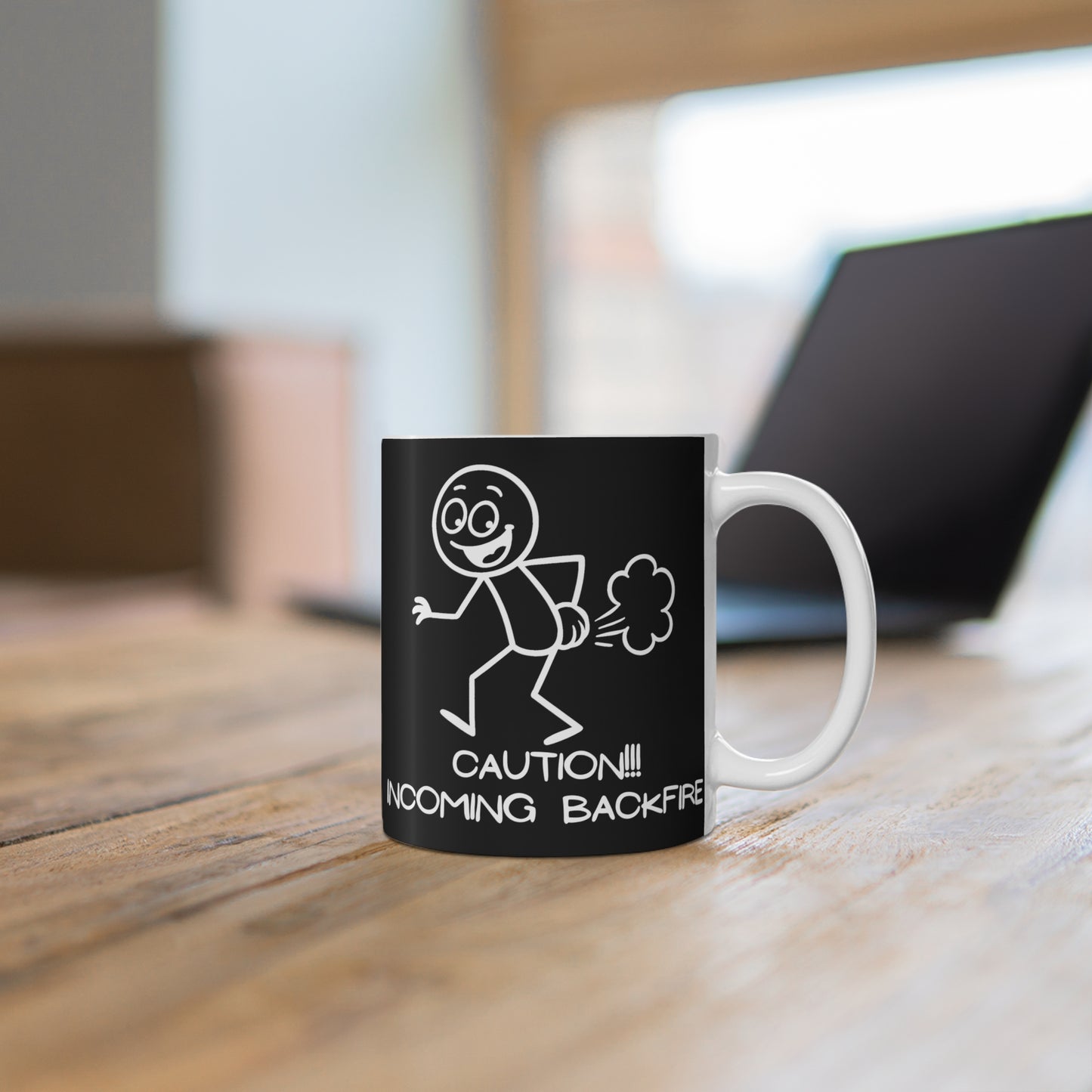Funny Fart Humor 11oz. Coffee Mug "Caution!!! Incoming Backfire"